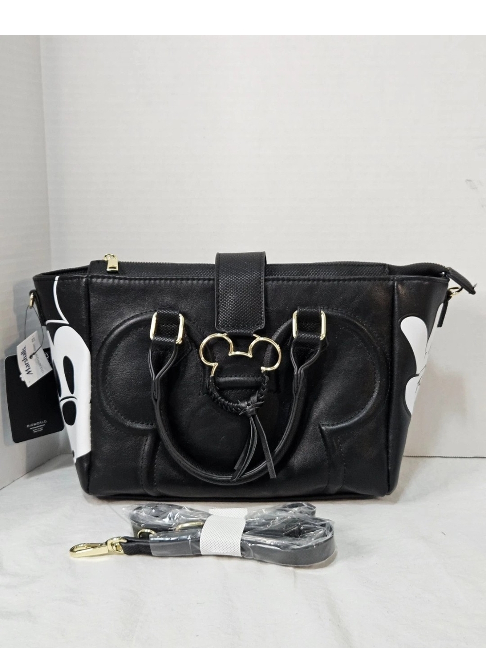 Black Mickey Ear Accent Satchel Crossbody Bag